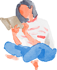 Watercolor girl reading a book